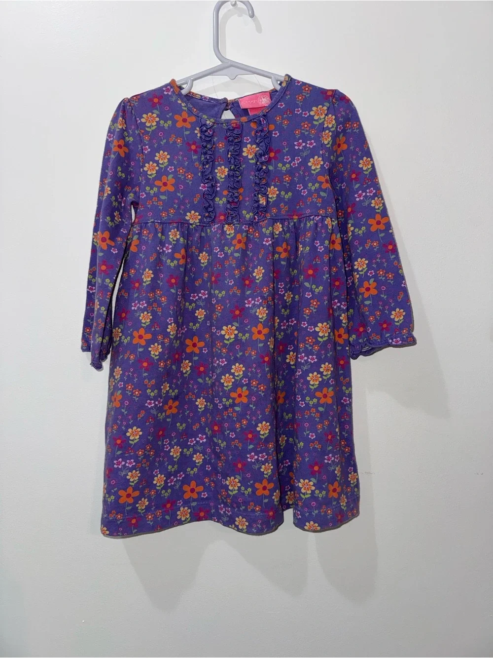 J. Khaki Purple Floral Long-Sleeve Dress with Orange & Pink Accents